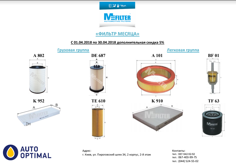 Акция "Фильтр месяца" от MFILTER в апреле!